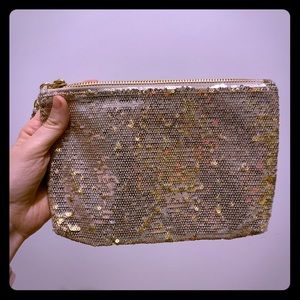 MZ Wallace sequin clutch pouch champagne